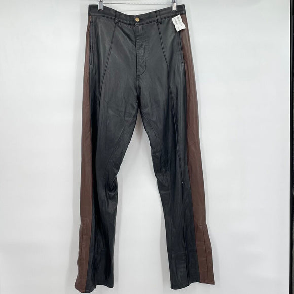 women Color Block Leather Black & Brown Pants 10