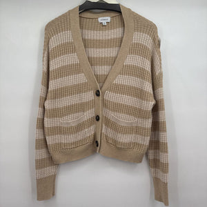 women Evereve Striped Cardigan Tan & Cream Sweater XL