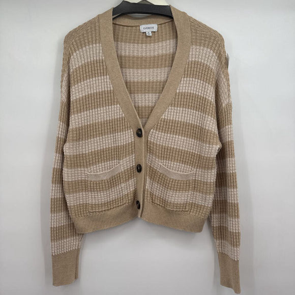 women Evereve Striped Cardigan Tan & Cream Sweater XL