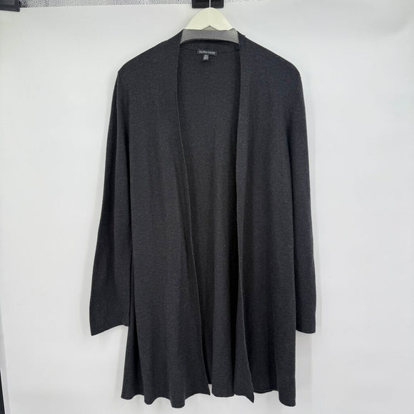 women Eileen Fisher Long Open Cardigan Organic Cotton Charcoal Gray Sweater M