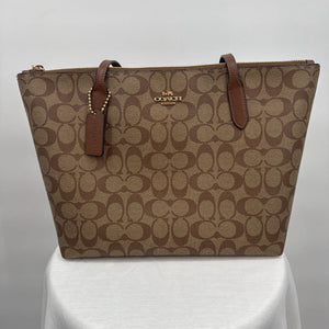 women Coach City Zip Tote Bag Brown Purse