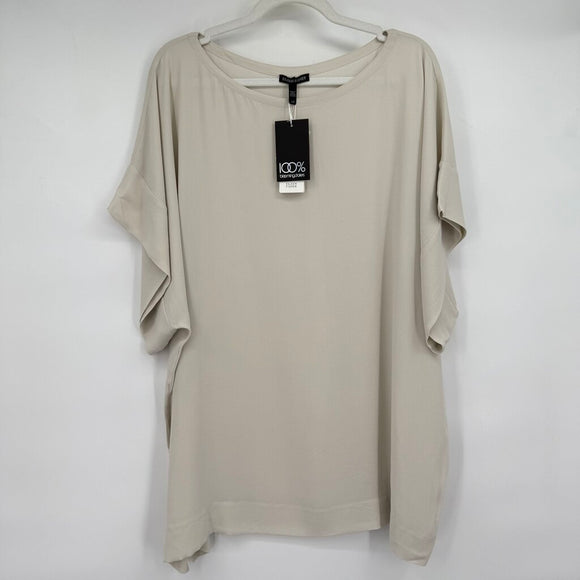 women Eileen Fisher NWT Bateau Neck Silk Box Top MSRP $268 Bone Woven Top L
