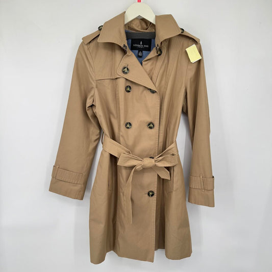 women London Fog Hooded Belted Trench Khaki Coat L Petite