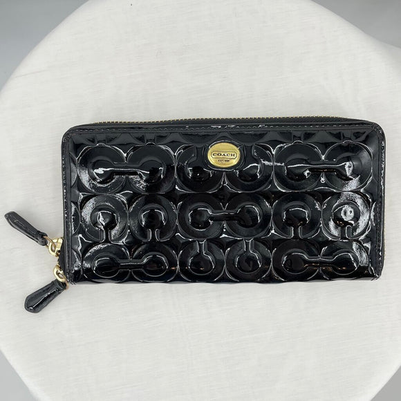 women Coach Patent Leather Wallet Black Purse