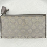 women Coach NWT Canvas Leather Wallet Khaki Pink Purse
