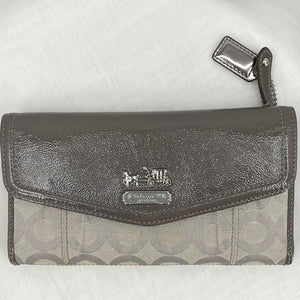 women Coach NWT Canvas Leather Wallet Khaki Pink Purse
