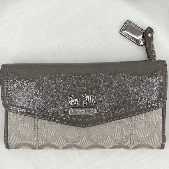 women Coach NWT Canvas Leather Wallet Khaki Pink Purse