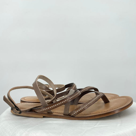 women Garnet Hill Salerno Ankle-Wrap Gladiator Sandals Brown Shoes 8