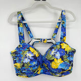 women Lands End Floral Hawaiian Bikini Set Blue Yellow Swimwear 22W