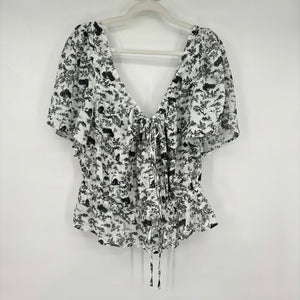 women 7 for all Mankind NWT Peasant Top in Green Toile White Woven Top XL
