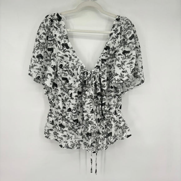 women 7 for all Mankind NWT Peasant Top in Green Toile White Woven Top XL