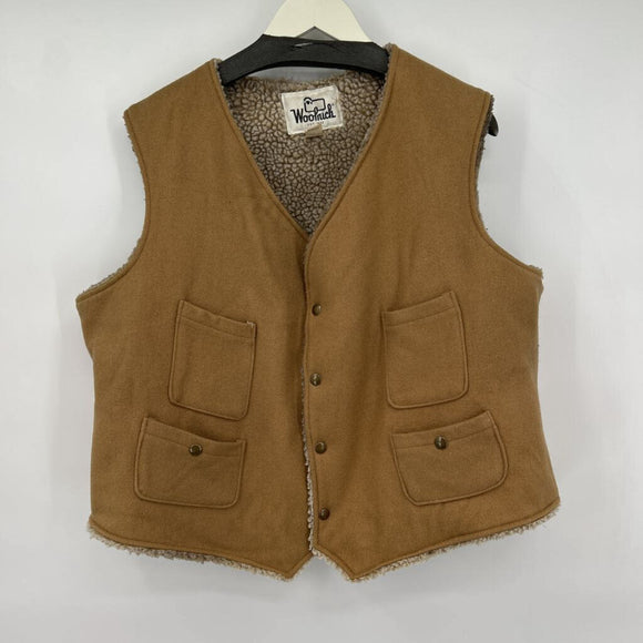 men Woolrich Vintage Wool and Faux Shearling Vest Brown Jacket XL