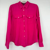women Lauren Ralph Lauren Linen Button Down Magenta Woven Top M