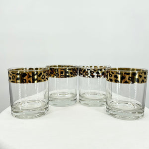 Set of 4 Vintage Gold Leopard Circleware Lowball Dishware