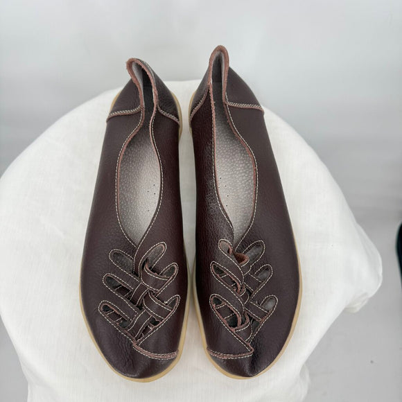 women Leather Orthopedic Loafers Brown Shoes 10
