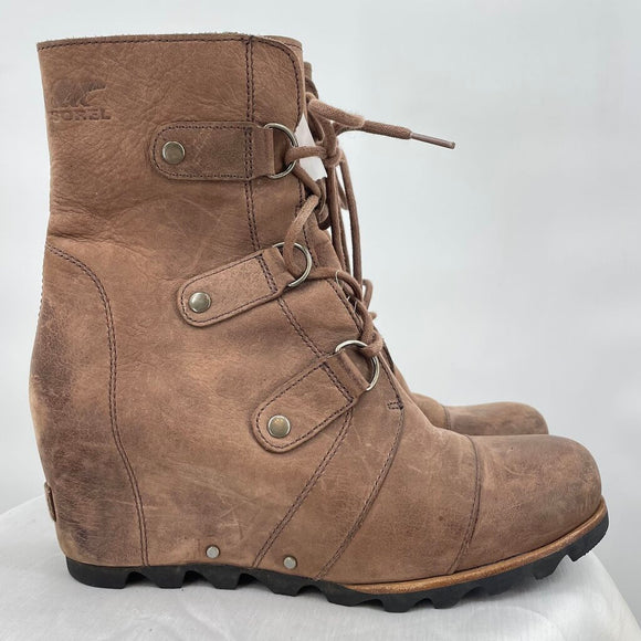 women Sorel Joan of Arctic Wedge II Brown Shoes 10