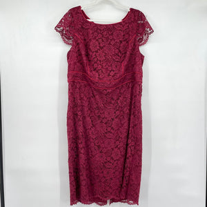 women ABS Allan Schwartz Lace Pencil Berry Pink Dress 18