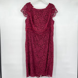 women ABS Allan Schwartz Lace Pencil Berry Pink Dress 18