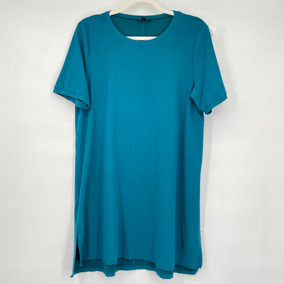 women Eileen Fisher Jewel Crew Neck Tunic Teal Knit Top M