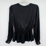 women Rachel Zoe NWT Splice Long Sleeve Satin Blouse Black Woven Top 0