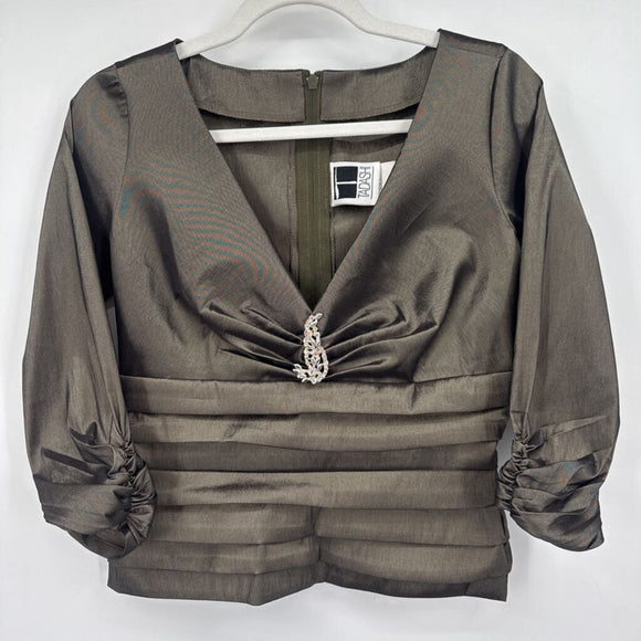 women Tadashi Vintage Formal Top Olive Brown Woven Top 8