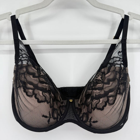 women Natori Flora Bra MSRP $72 Black/Light Mocha Intimates/Sleepwear 32G