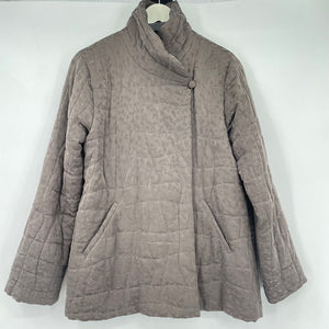 women Eileen Fisher Quilted Silk Brocade Grayish Brown Jacket S