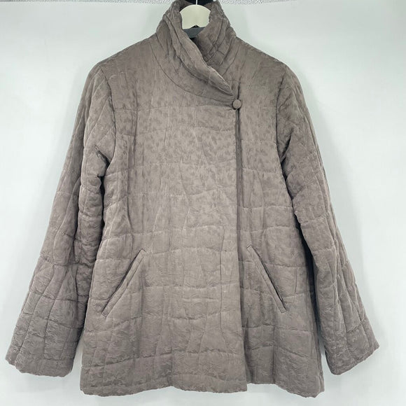 women Eileen Fisher Quilted Silk Brocade Grayish Brown Jacket S