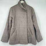 women Eileen Fisher Quilted Silk Brocade Grayish Brown Jacket S