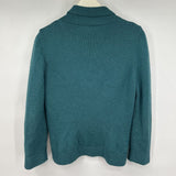 women Marion Foale 100% Wool Handknit Cardigan Teal Sweater M
