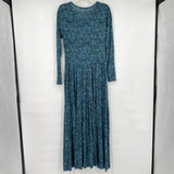 women Peruvian Connection Jade Vine Jersey Knit Teal Navy Dress S