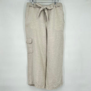 women Liz Claiborne Belted Linen Tan Pants 12