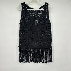 women Endless Rose NWT Crochet Mesh Tank Top Black Woven Top M/L