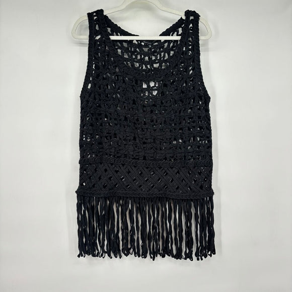 women Endless Rose NWT Crochet Mesh Tank Top Black Woven Top M/L