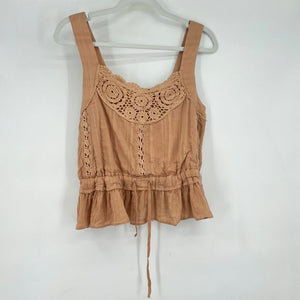 women Miss Me Crochet Peplum Tank Peach Woven Top S