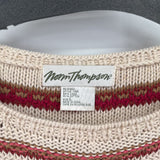 women Norm Thompson Half Sleeve Linen Cotton Striped Cream Red Sweater L