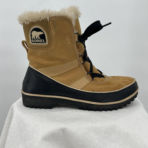 women Sorel Tivoli II Lace Up Booties Tan Black Shoes 10