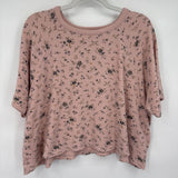 women Madewell Floral Oversized Cropped Waffle Knit Pink Multi Knit Top M