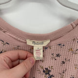 women Madewell Floral Oversized Cropped Waffle Knit Pink Multi Knit Top M