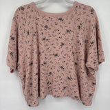 women Madewell Floral Oversized Cropped Waffle Knit Pink Multi Knit Top M