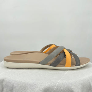 women Vionic Dava Leather Sandals Gray Orange Shoes 10