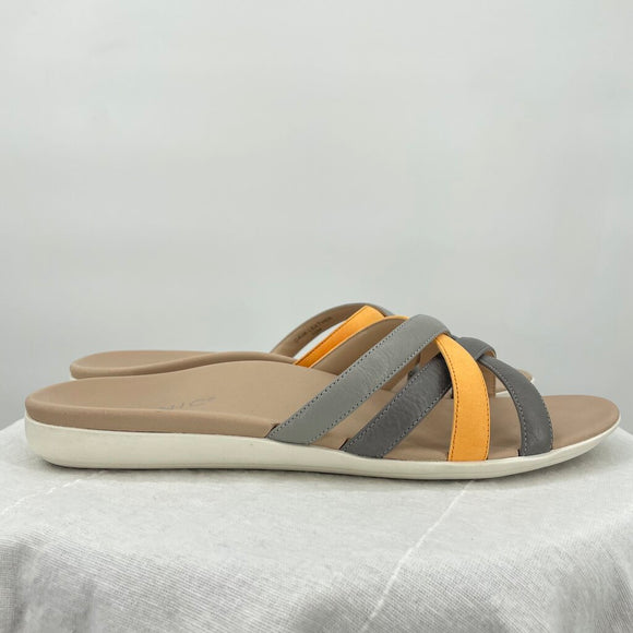 women Vionic Dava Leather Sandals Gray Orange Shoes 10