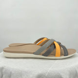 women Vionic Dava Leather Sandals Gray Orange Shoes 10