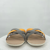 women Vionic Dava Leather Sandals Gray Orange Shoes 10