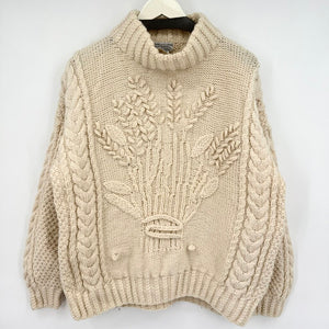 women Norm Thompson Vintage Wool Fisherman Cream Sweater M