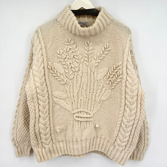 women Norm Thompson Vintage Wool Fisherman Cream Sweater M