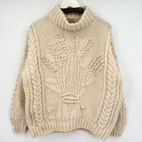 women Norm Thompson Vintage Wool Fisherman Cream Sweater M