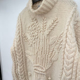 women Norm Thompson Vintage Wool Fisherman Cream Sweater M