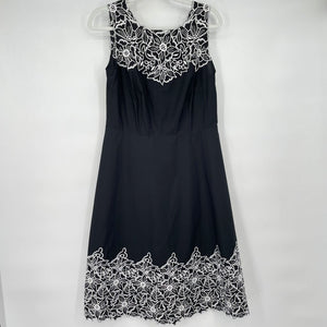 women Talbots Sleeveless Embroidered Black White Dress 6