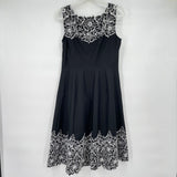 women Talbots Sleeveless Embroidered Black White Dress 6
